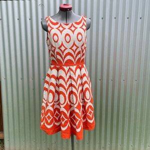 Mod retro midcentury print orange dress, Taylor, Sz4, non-stretch